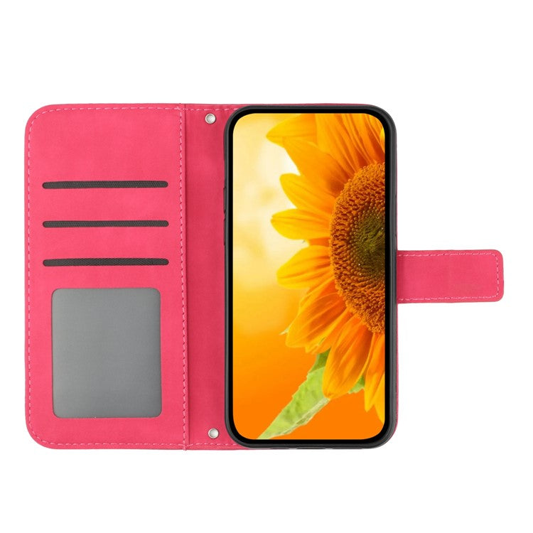 Skin-Touch Feeling Magnetic Flip Phone Case for Motorola Moto G72 5G, Splash Resistant Imprinted Sunflower Stand PU Leather Wallet Cover with Strap - Rose
