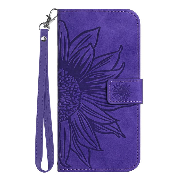 Skin-Touch Feeling Magnetic Flip Phone Case for Motorola Moto G72 5G, Splash Resistant Imprinted Sunflower Stand PU Leather Wallet Cover with Strap - Dark Purple