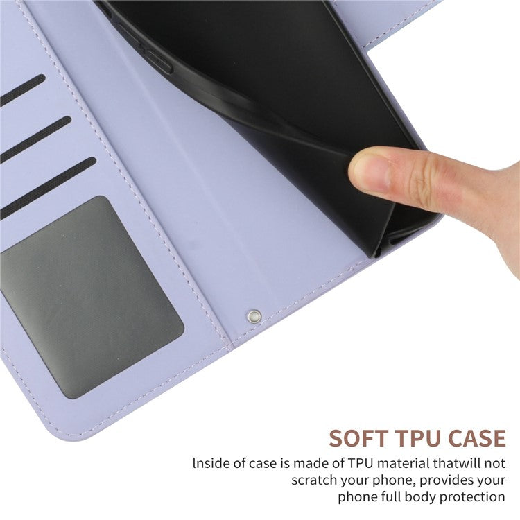 For Xiaomi Poco F4 GT / Redmi K50 Gaming 5G HT04 Sunflower Imprinted PU Leather Anti-drop Stand Case Skin-touch Anti-scratch Phone Wallet Cover with Shoulder Strap - Light Purple