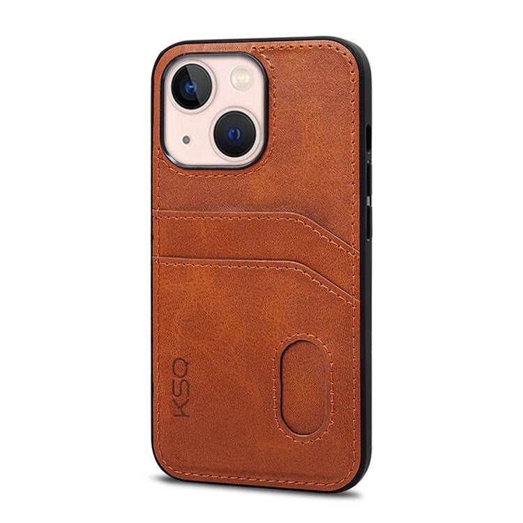 KSQ Style-C For iPhone 14 Plus PU Leather Coated TPU Back Cover Card Holder Design Phone Drop-proof Case - Brown