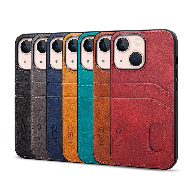 KSQ Style-C For iPhone 14 Plus PU Leather Coated TPU Back Cover Card Holder Design Phone Drop-proof Case - Brown