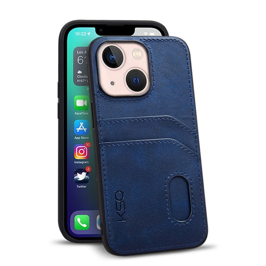KSQ Style-C For iPhone 14 Plus PU Leather Coated TPU Back Cover Card Holder Design Phone Drop-proof Case - Blue