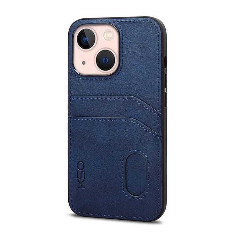 KSQ Style-C For iPhone 14 Plus PU Leather Coated TPU Back Cover Card Holder Design Phone Drop-proof Case - Blue