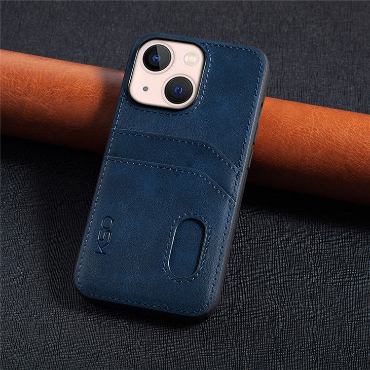 KSQ Style-C For iPhone 14 Plus PU Leather Coated TPU Back Cover Card Holder Design Phone Drop-proof Case - Blue