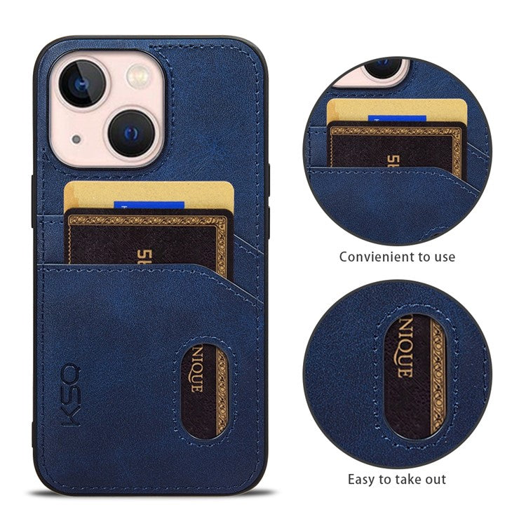 KSQ Style-C For iPhone 14 Plus PU Leather Coated TPU Back Cover Card Holder Design Phone Drop-proof Case - Blue