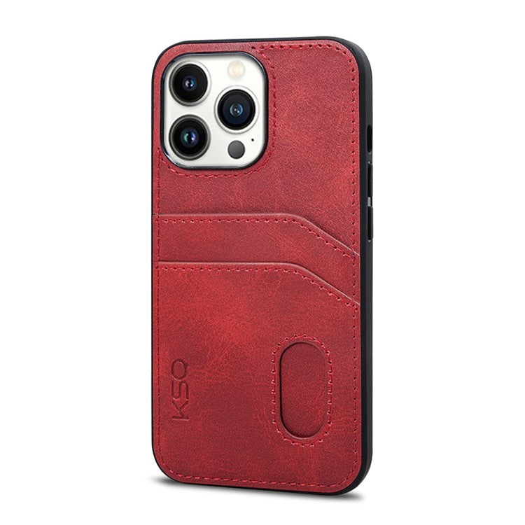 KSQ Style-C For iPhone 14 Pro Max Protective Case PU Leather Coated TPU Back Cover with 2 Card Slots - Red