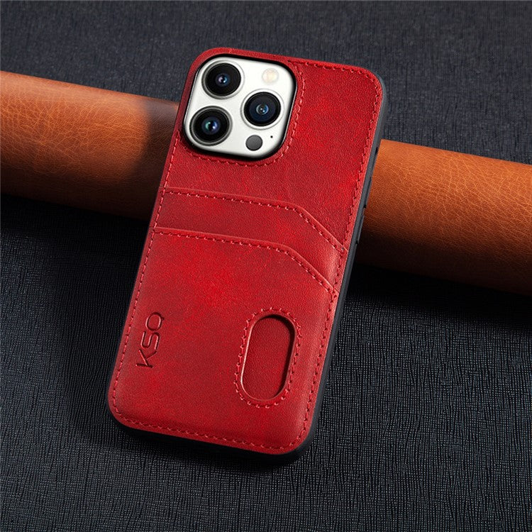 KSQ Style-C For iPhone 14 Pro Max Protective Case PU Leather Coated TPU Back Cover with 2 Card Slots - Red