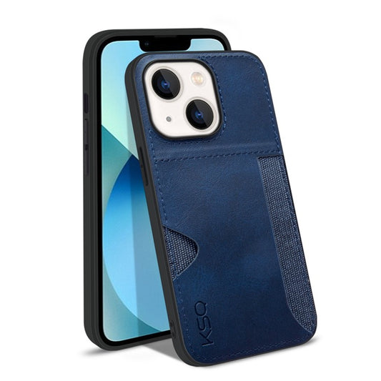 KSQ Style-D For iPhone 14 Single Card Slot PU Leather Coated TPU+Cloth Protective Cover Phone Back Case - Blue