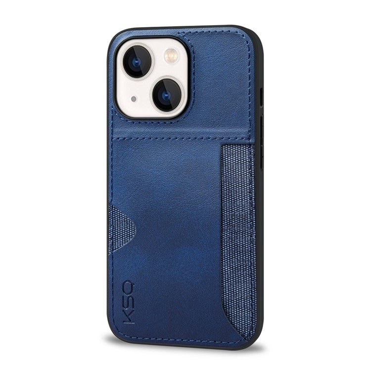 KSQ Style-D For iPhone 14 Single Card Slot PU Leather Coated TPU+Cloth Protective Cover Phone Back Case - Blue