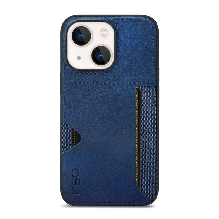 KSQ Style-D For iPhone 14 Single Card Slot PU Leather Coated TPU+Cloth Protective Cover Phone Back Case - Blue