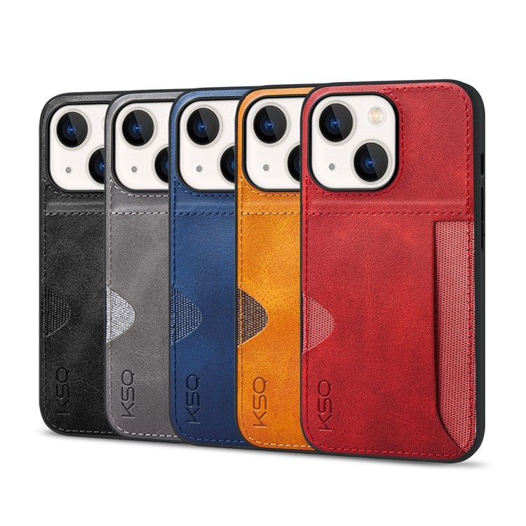 KSQ Style-D For iPhone 14 Single Card Slot PU Leather Coated TPU+Cloth Protective Cover Phone Back Case - Blue