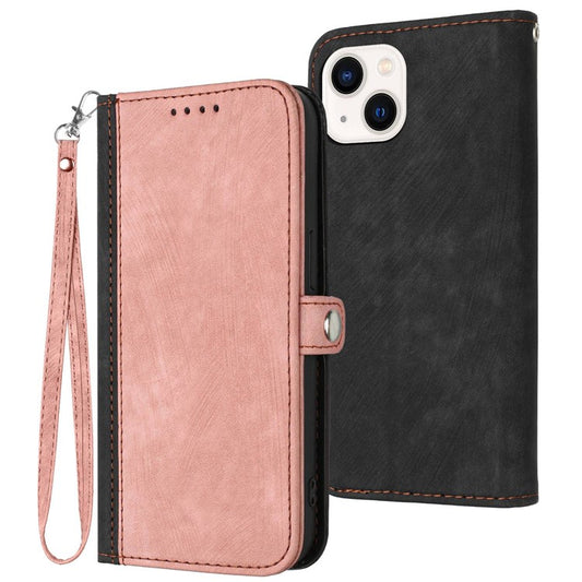 YX0020 Smart Phone Case for iPhone 14 Full Coverage PU Leather Stand Dual Magnetic Clasp Phone Cover Shell with Strap - Pink