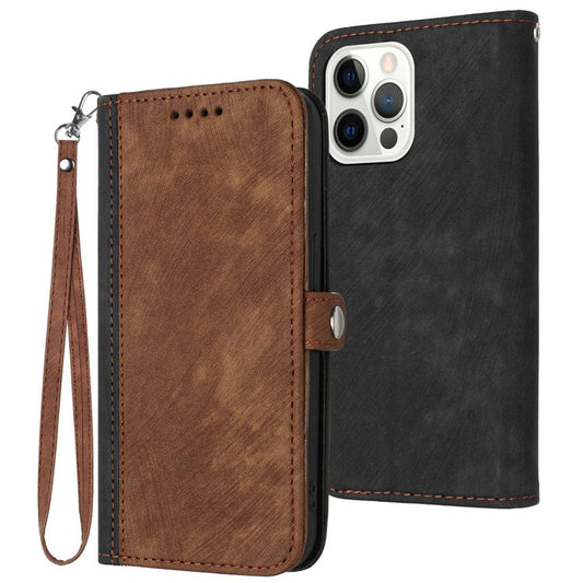 YX0020 Smart Phone Case for iPhone 14 Pro Max PU Leather Stand Dual Magnetic Clasp Phone Cover Shell with Strap - Brown