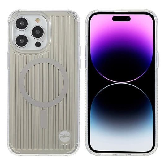 PQY Go Out Series Magnetic Phone Case for iPhone 14 Pro Max Compatible with MagSafe, PC+TPU+PET Scratch-Resistant Anti-Slip Cover - Silver
