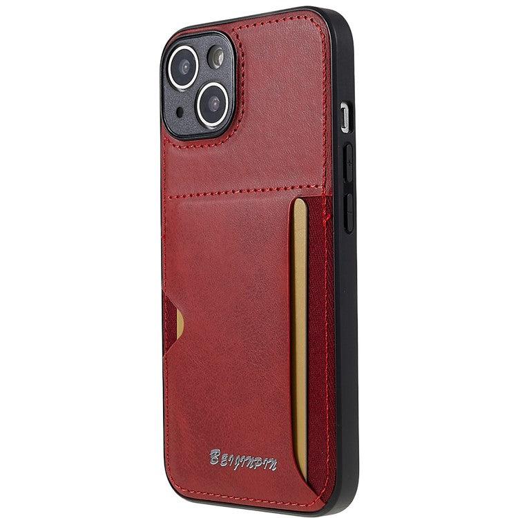 For iPhone 14 Plus Anti-scratch Card Slot Design Phone Case PU Leather+TPU+PC Precise Cutout Protective Cover Shell - Red