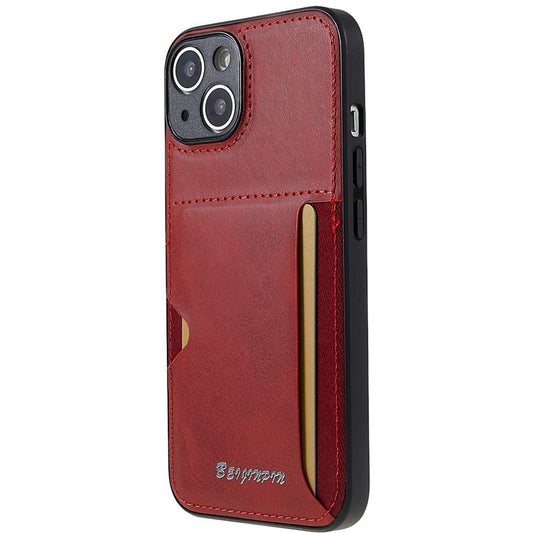 For iPhone 14 Plus Anti-scratch Card Slot Design Phone Case PU Leather+TPU+PC Precise Cutout Protective Cover Shell - Red