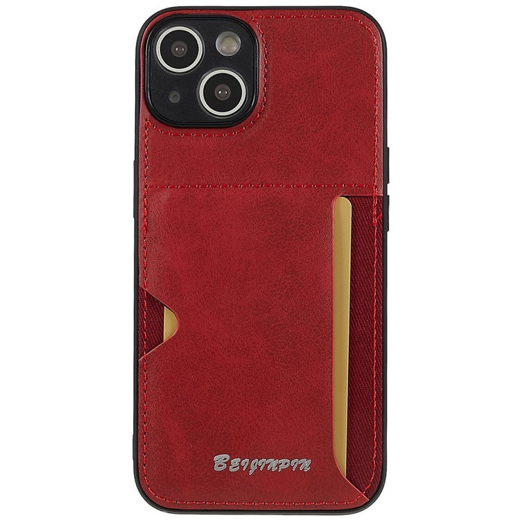 For iPhone 14 Plus Anti-scratch Card Slot Design Phone Case PU Leather+TPU+PC Precise Cutout Protective Cover Shell - Red
