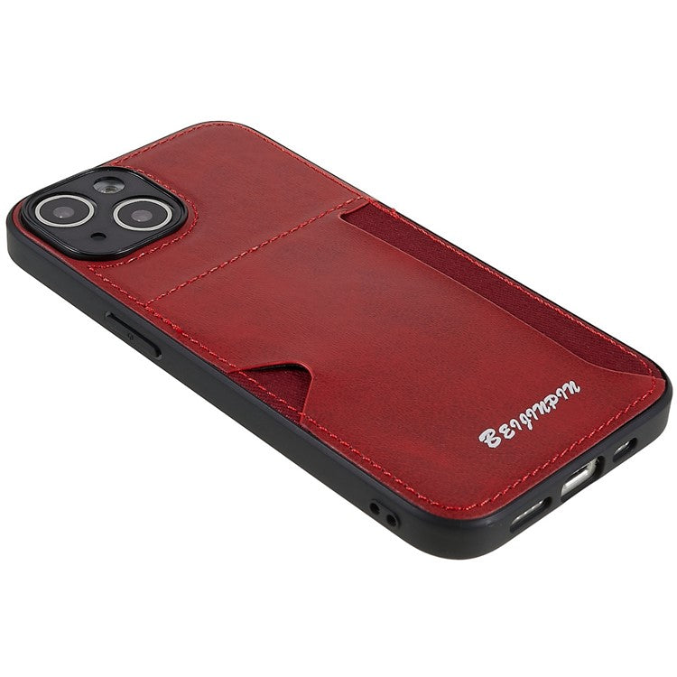 For iPhone 14 Plus Anti-scratch Card Slot Design Phone Case PU Leather+TPU+PC Precise Cutout Protective Cover Shell - Red