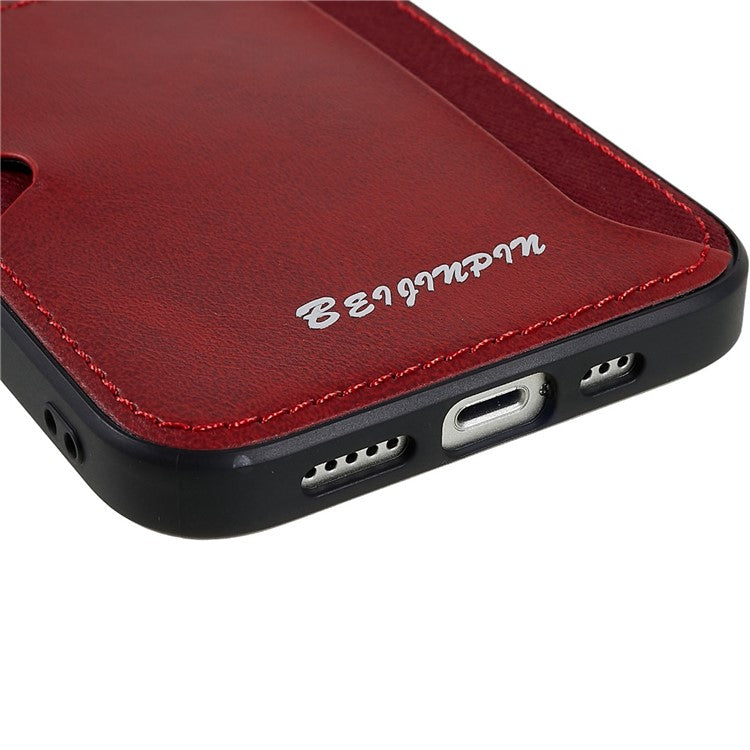 For iPhone 14 Plus Anti-scratch Card Slot Design Phone Case PU Leather+TPU+PC Precise Cutout Protective Cover Shell - Red