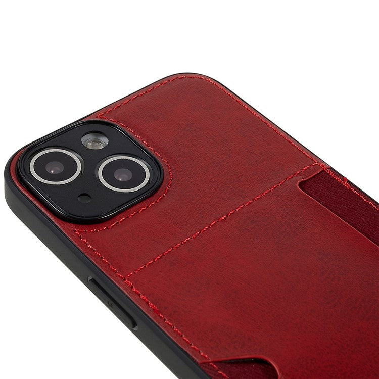 For iPhone 14 Plus Anti-scratch Card Slot Design Phone Case PU Leather+TPU+PC Precise Cutout Protective Cover Shell - Red