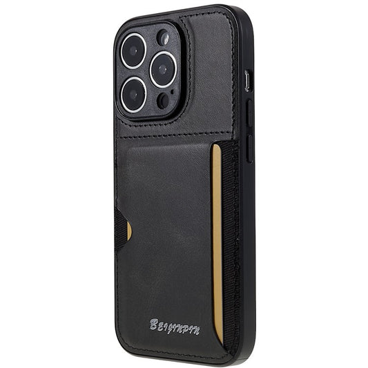 Card Slot Design Phone Case for iPhone 14 Pro, PU Leather+TPU+PC Anti-scratch Dustproof Protective Cover - Grey