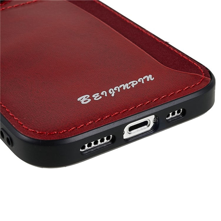 Card Slot Design Phone Case for iPhone 14 Pro, PU Leather+TPU+PC Anti-scratch Dustproof Protective Cover - Red