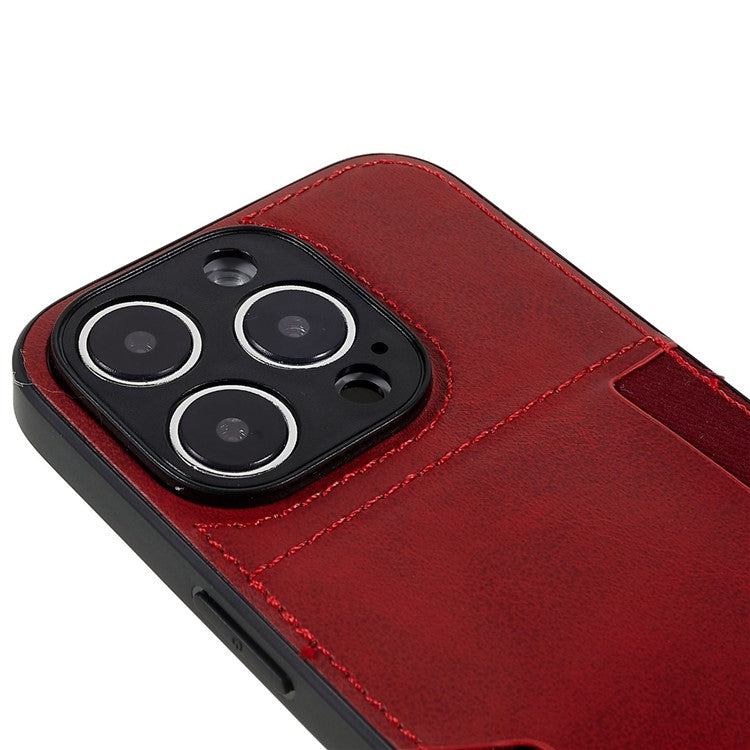 Card Slot Design Phone Case for iPhone 14 Pro, PU Leather+TPU+PC Anti-scratch Dustproof Protective Cover - Red