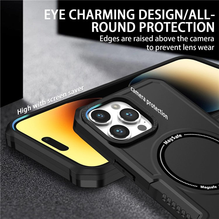 Magnetic Phone Case for iPhone 14 Pro Max, Camera Lens Frame Design PC + TPU Dual Layer Protection Cover Compatible with MagSafe - Black