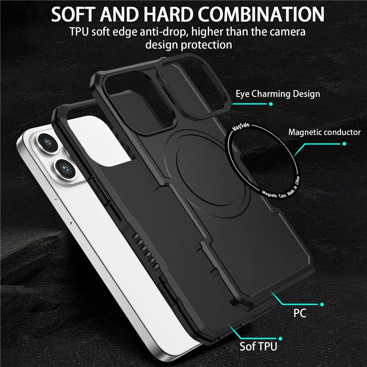 Magnetic Phone Case for iPhone 14 Pro Max, Camera Lens Frame Design PC + TPU Dual Layer Protection Cover Compatible with MagSafe - Black