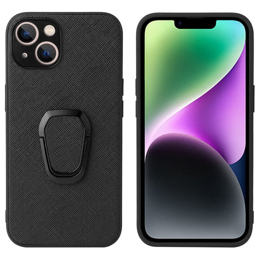 For iPhone 14 Plus Car Mount Kickstand Hybrid Case PU Leather Coated PC+TPU Anti-Scratch Phone Cover - Cross Texture