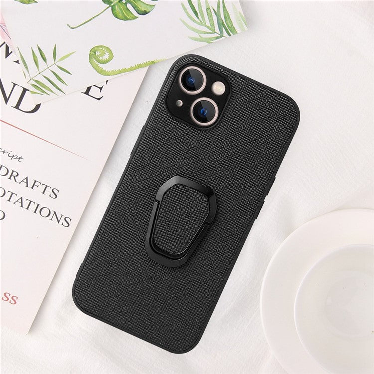 For iPhone 14 Plus Car Mount Kickstand Hybrid Case PU Leather Coated PC+TPU Anti-Scratch Phone Cover - Cross Texture