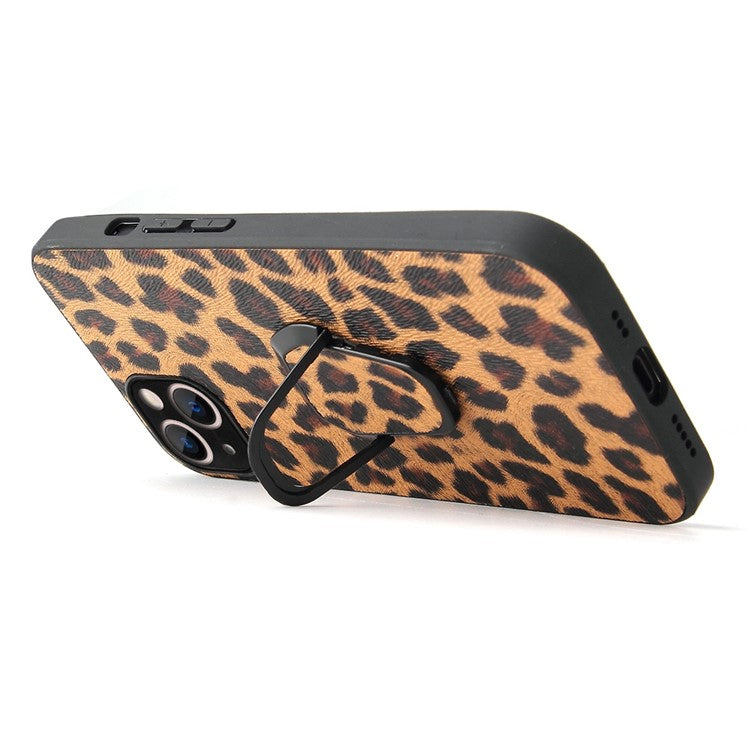 For iPhone 14 Plus Car Mount Kickstand Hybrid Case PU Leather Coated PC+TPU Anti-Scratch Phone Cover - Cross Texture