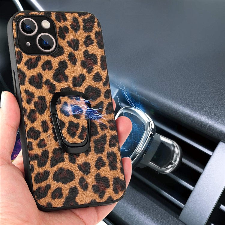 For iPhone 14 Plus Car Mount Kickstand Hybrid Case PU Leather Coated PC+TPU Anti-Scratch Phone Cover - Cross Texture