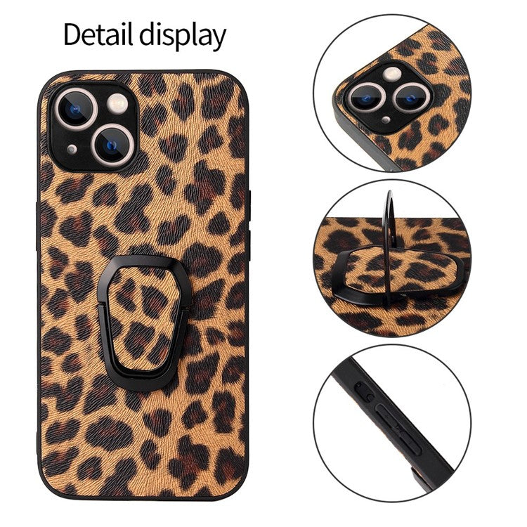 For iPhone 14 Plus Car Mount Kickstand Hybrid Case PU Leather Coated PC+TPU Anti-Scratch Phone Cover - Cross Texture