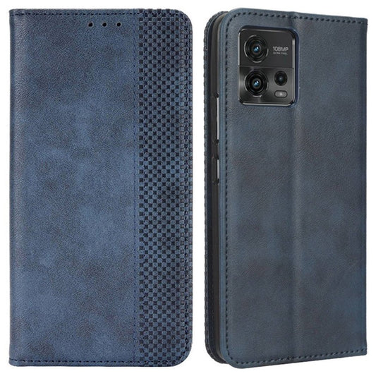 Retro Texture Imprinted Phone Case For Motorola Moto G72 4G, PU Leather Wallet Stand Magnetic Auto-absorbed Drop-proof Phone Cover - Blue