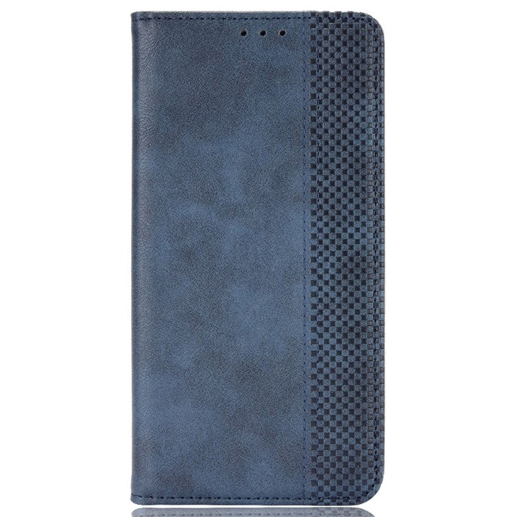 Retro Texture Imprinted Phone Case For Motorola Moto G72 4G, PU Leather Wallet Stand Magnetic Auto-absorbed Drop-proof Phone Cover - Blue