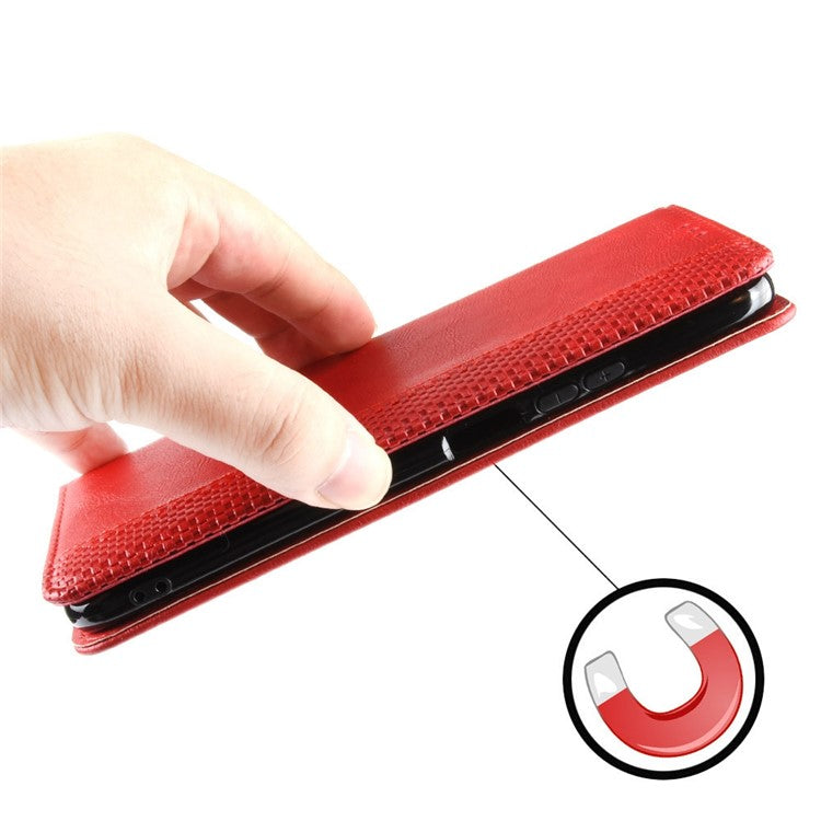 Retro Texture Imprinted Phone Case For Motorola Moto G72 4G, PU Leather Wallet Stand Magnetic Auto-absorbed Drop-proof Phone Cover - Red