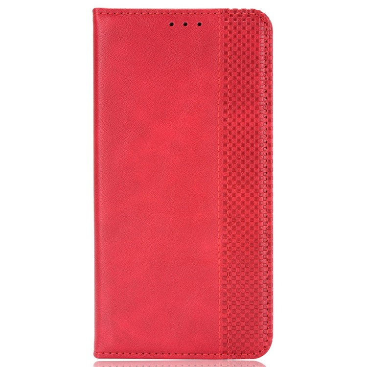 Retro Texture Imprinted Phone Case For Motorola Moto G72 4G, PU Leather Wallet Stand Magnetic Auto-absorbed Drop-proof Phone Cover - Red