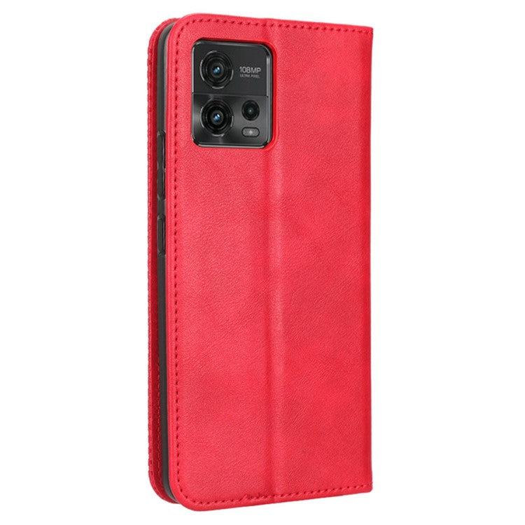 Retro Texture Imprinted Phone Case For Motorola Moto G72 4G, PU Leather Wallet Stand Magnetic Auto-absorbed Drop-proof Phone Cover - Red
