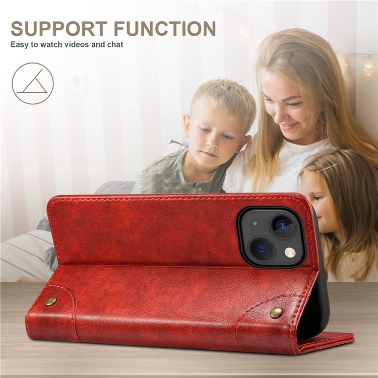 SUTENI For iPhone 14 Plus Anti-scratch Phone Stand Case PU Leather + TPU Wallet Magnetic Auto-absorbed Phone Cover - Red