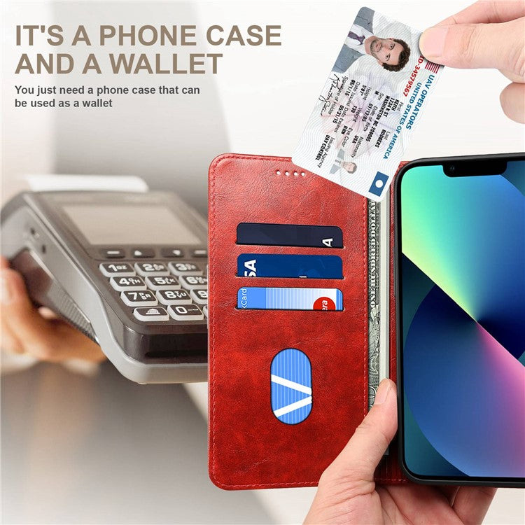 SUTENI For iPhone 14 Plus Anti-scratch Phone Stand Case PU Leather + TPU Wallet Magnetic Auto-absorbed Phone Cover - Red