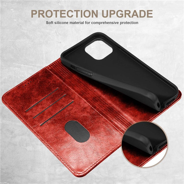 SUTENI For iPhone 14 Plus Anti-scratch Phone Stand Case PU Leather + TPU Wallet Magnetic Auto-absorbed Phone Cover - Red