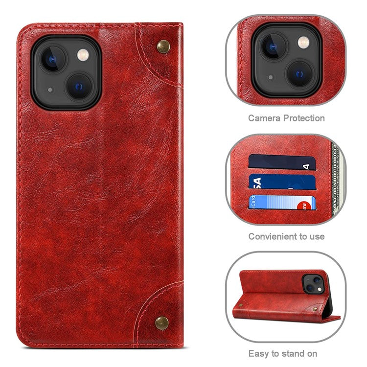SUTENI For iPhone 14 Plus Anti-scratch Phone Stand Case PU Leather + TPU Wallet Magnetic Auto-absorbed Phone Cover - Red