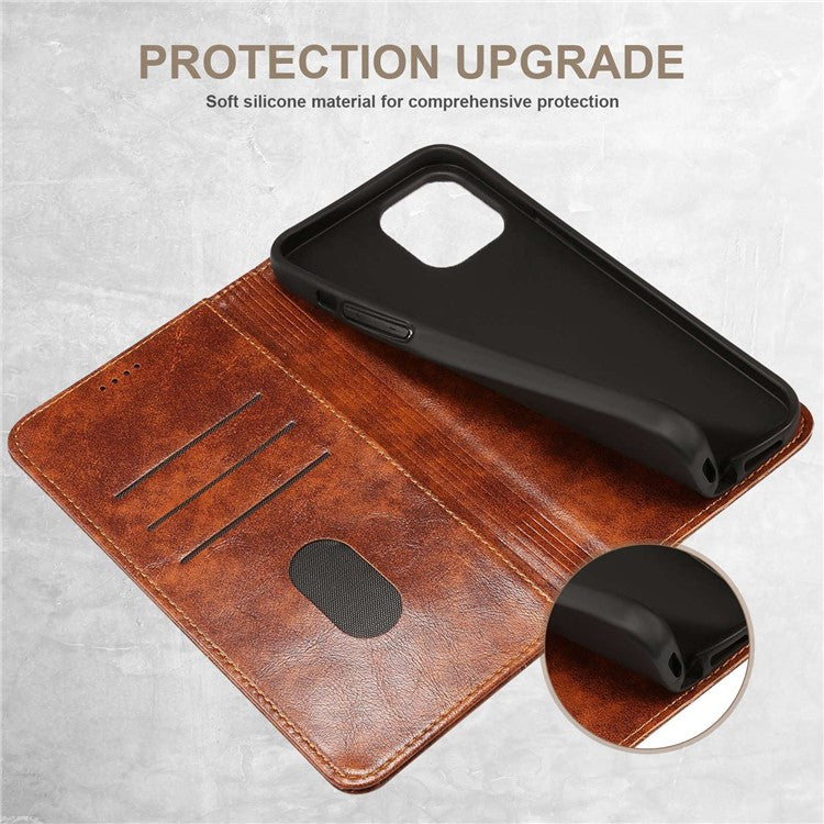 SUTENI For iPhone 14 Magnetic Auto Closing Phone Case PU Leather Stand Wallet Protective Cover - Light Brown