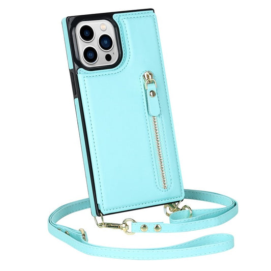 Wallet Phone Case for iPhone 14 Pro Max Anti-Fall Shockproof Case TPU PU Leather Protective Cover with Zippered Pouch / Shoulder Strap - Green