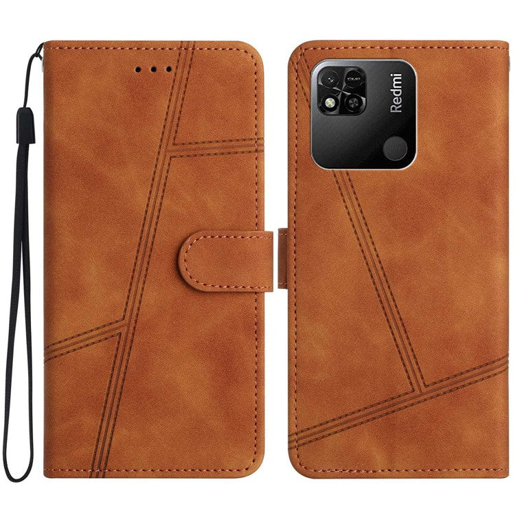 For Xiaomi Redmi 10A Cell Phone Case Wallet Skin-touch Feeling Retro PU Leather Sewing Line Decor Phone Cover - Brown
