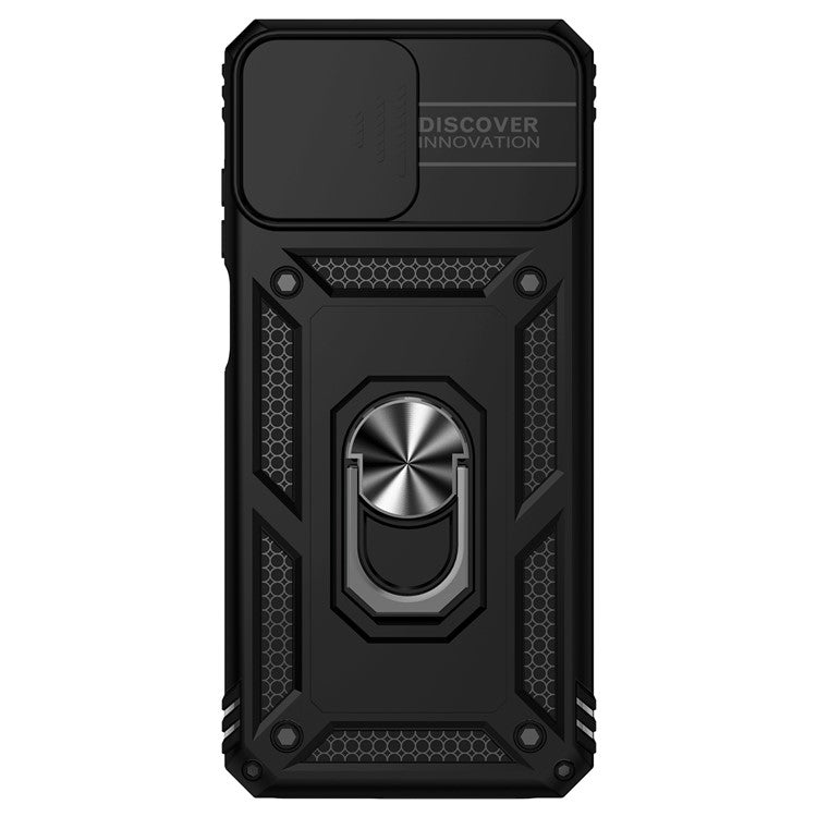 Back Case for Motorola Moto G32 4G, Slide Camera Protector Design Shockproof PC + TPU Protective Phone Cover with Metal Ring Kickstand - Black