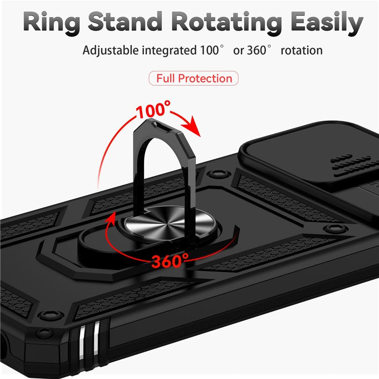 Back Case for Motorola Moto G32 4G, Slide Camera Protector Design Shockproof PC + TPU Protective Phone Cover with Metal Ring Kickstand - Black