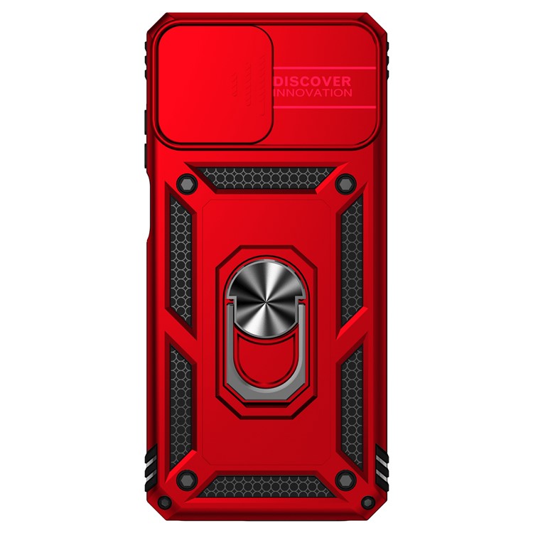 Back Case for Motorola Moto G32 4G, Slide Camera Protector Design Shockproof PC + TPU Protective Phone Cover with Metal Ring Kickstand - Red