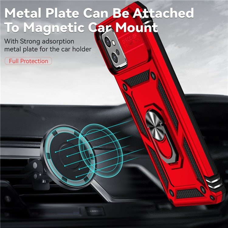 Back Case for Motorola Moto G32 4G, Slide Camera Protector Design Shockproof PC + TPU Protective Phone Cover with Metal Ring Kickstand - Red